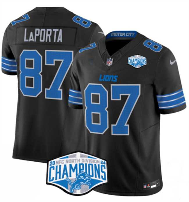 Men%27s Detroit Lions #87 Sam LaPorta Black 2024 NFC North Champions F.U.S.E. Vapor Limited Stitched Jersey->detroit lions->NFL Jersey